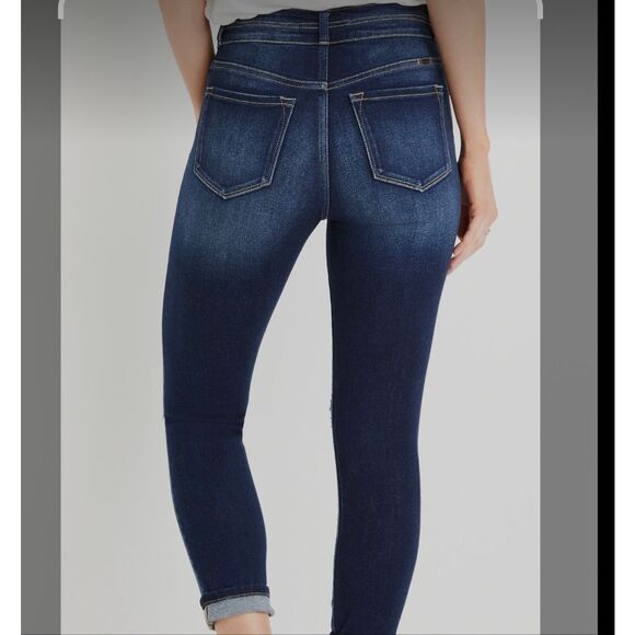 KanCan High Rise Ripped Distressed Cropped Jean Stretch Dark Wash Size 31/14 - Picture 10 of 10